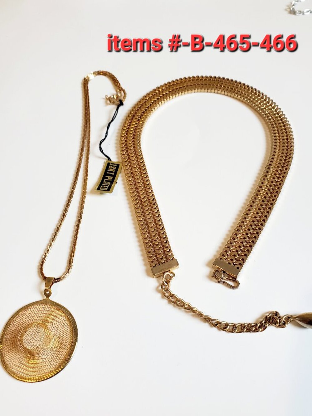 2 Gold Necklaces, items # B -465-466, wt. 34 grams.
